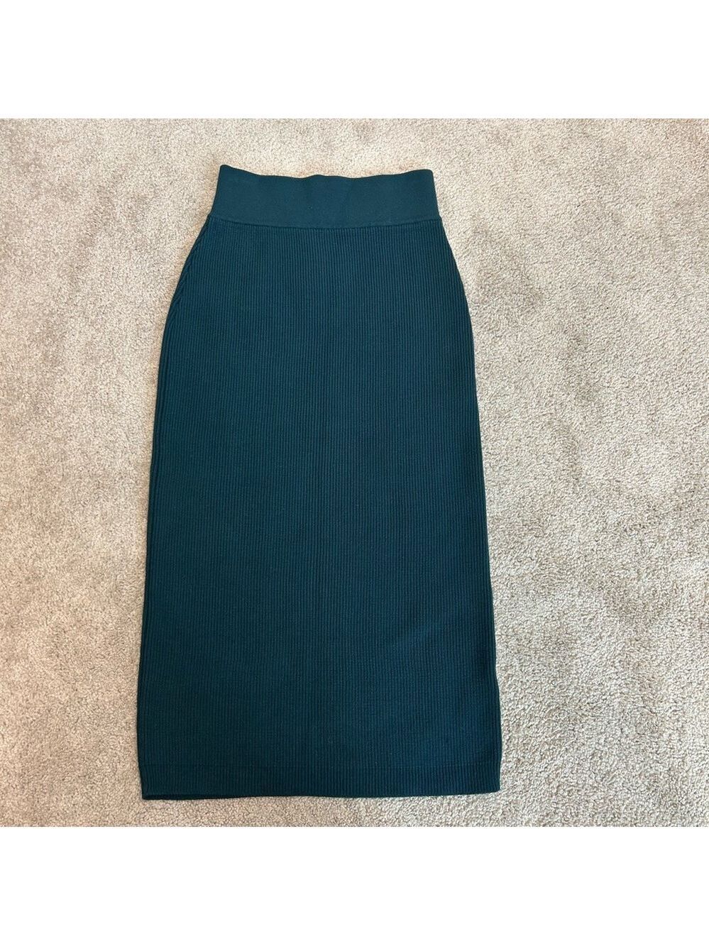 Aritzia Wilfred free green ribbed knit midi pencil skirt aquamarine dark teal M
